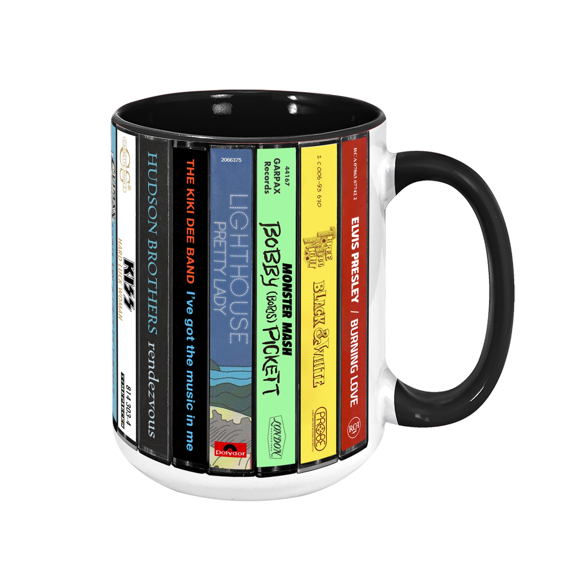 70s Pop Songs Albums Cassette Collection Retro Accent Edge-to-Edge Printed Mug - Volume 5