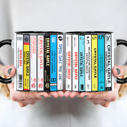 Crystal Gayle Albums Cassette Collection Retro Accent Edge-to-Edge Printed Mug