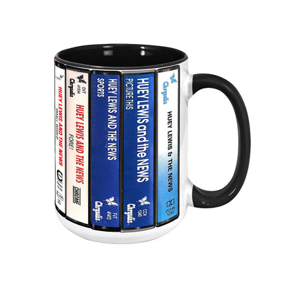 Huey Lewis Albums Cassette Collection Retro Accent Mug