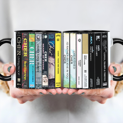 Cher Albums Cassette Collection Retro Accent Edge-to-Edge Printed Mug
