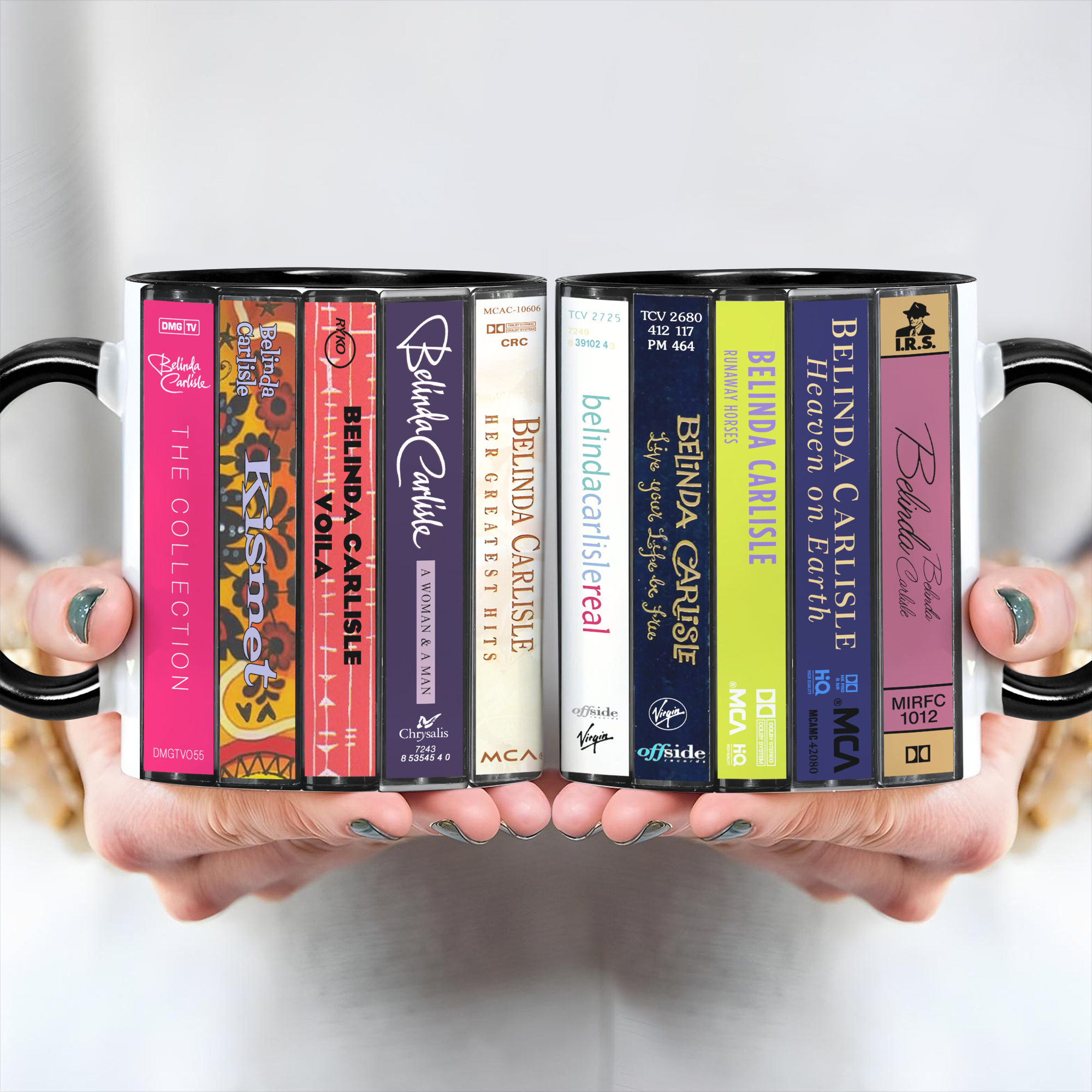 Belinda Carlisle Albums Cassette Collection Retro Accent Edge-to-Edge Printed Mug