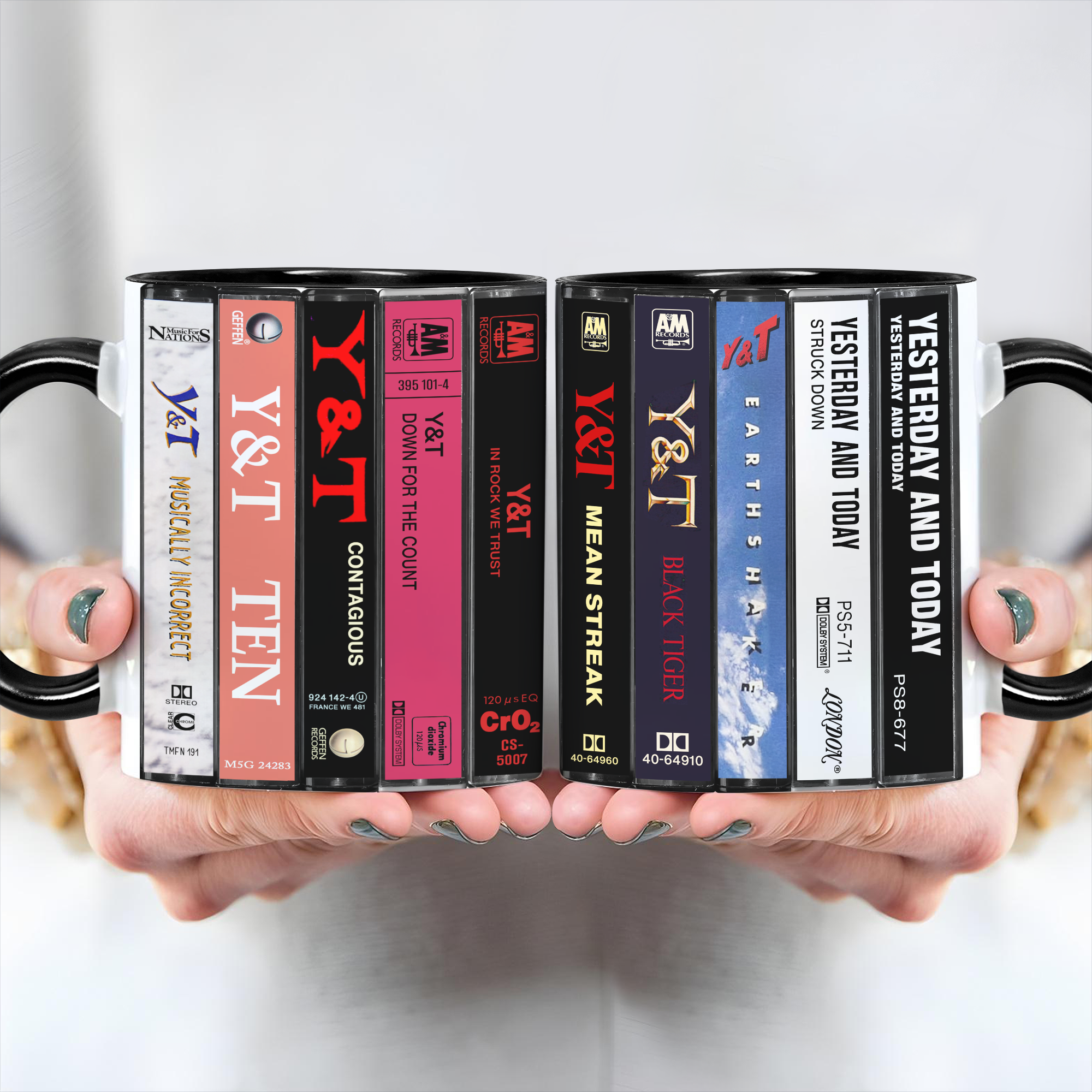 Y&T Albums Cassette Collection Retro Accent Edge-to-Edge Printed Mug