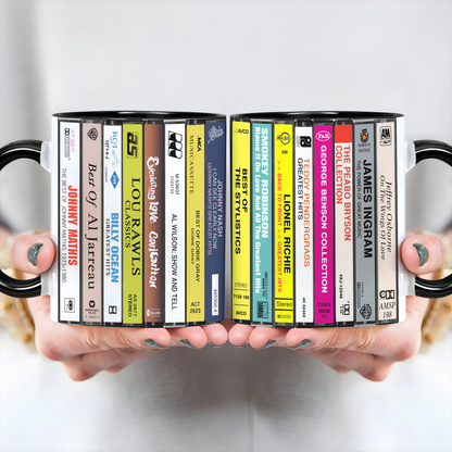 Male Soul Voices Albums Cassette Collection Retro Accent Edge-to-Edge Printed Mug