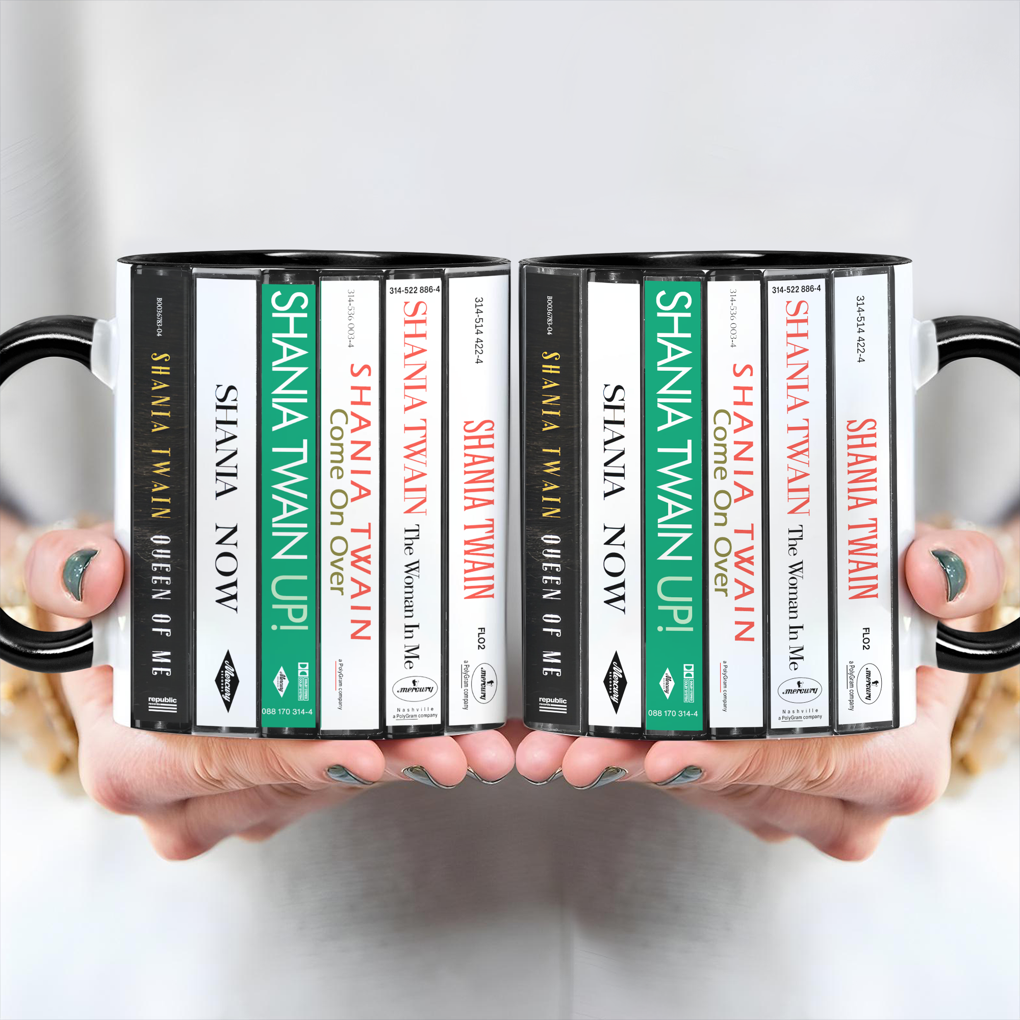 Shania Twain Albums Cassette Collection Retro Accent Edge-to-Edge Printed Mug