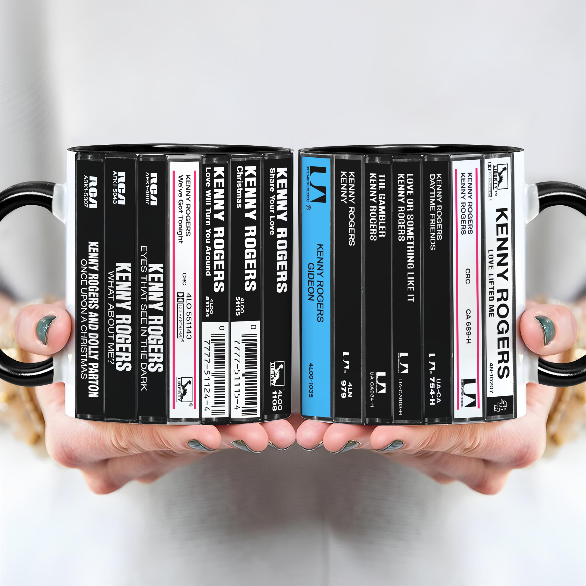 Kenny Rogers Albums Cassette Collection Retro Accent Edge-to-Edge Printed Mug