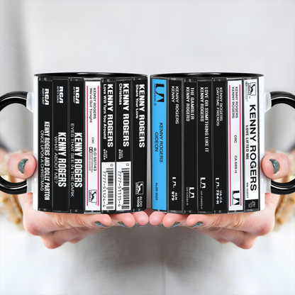 Kenny Rogers Albums Cassette Collection Retro Accent Edge-to-Edge Printed Mug