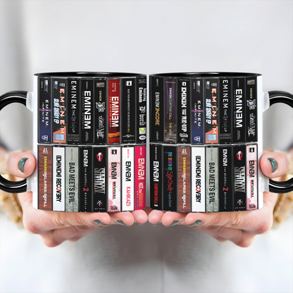 Eminem Albums Cassette Collection Retro Accent Edge-to-Edge Printed Mug- Extended Version