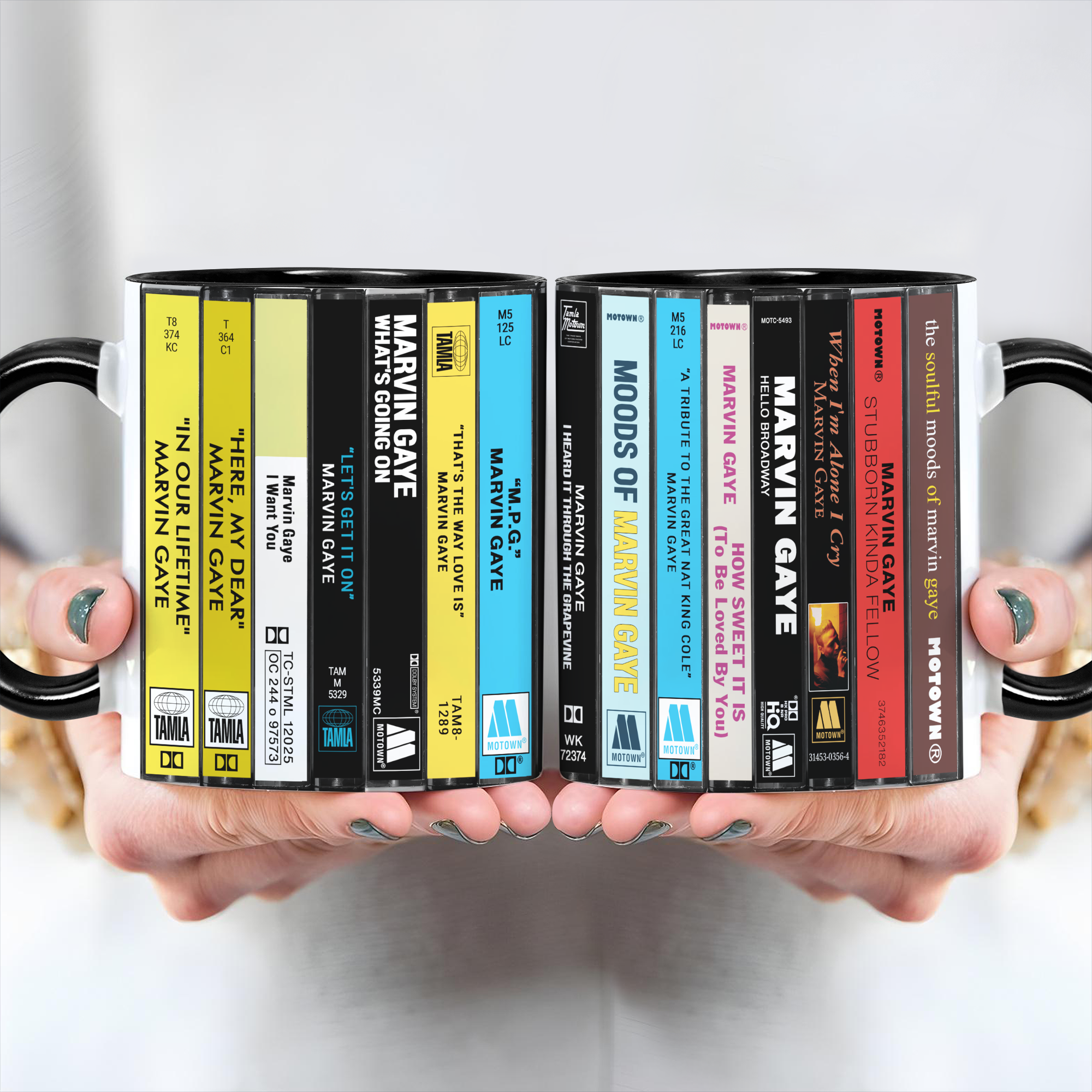 Marvin Gaye Albums Cassette Collection Retro Accent Edge-to-Edge Printed Mug