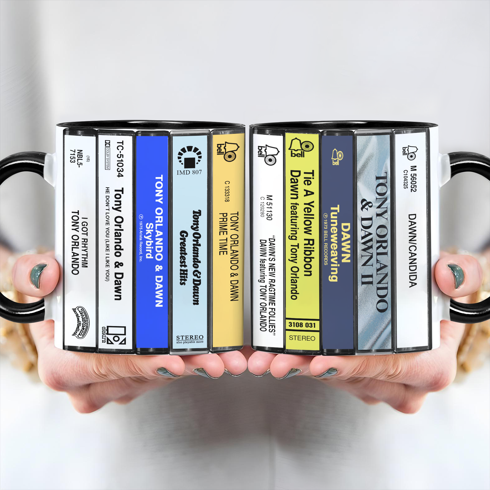 Tony Orlando & Dawn Albums Cassette Collection Retro Accent Edge-to-Edge Printed Mug