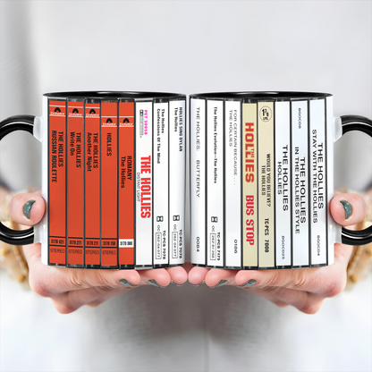 The Hollies Albums Cassette Collection Retro Accent Edge-to-Edge Printed Mug