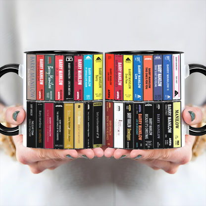 Barry Manilow Albums Cassette Collection Retro Accent Edge-to-Edge Printed Mug - Extended Version