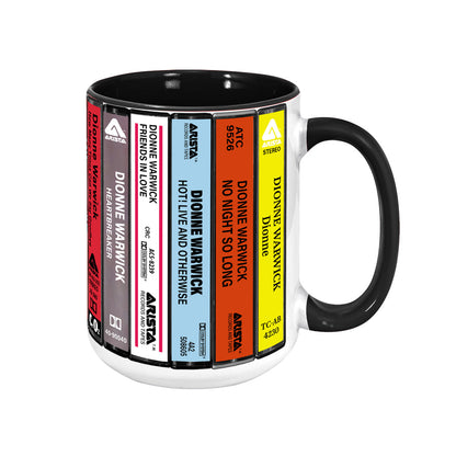 Dionne Warwick Albums Cassette Collection Retro Accent Edge-to-Edge Printed Mug