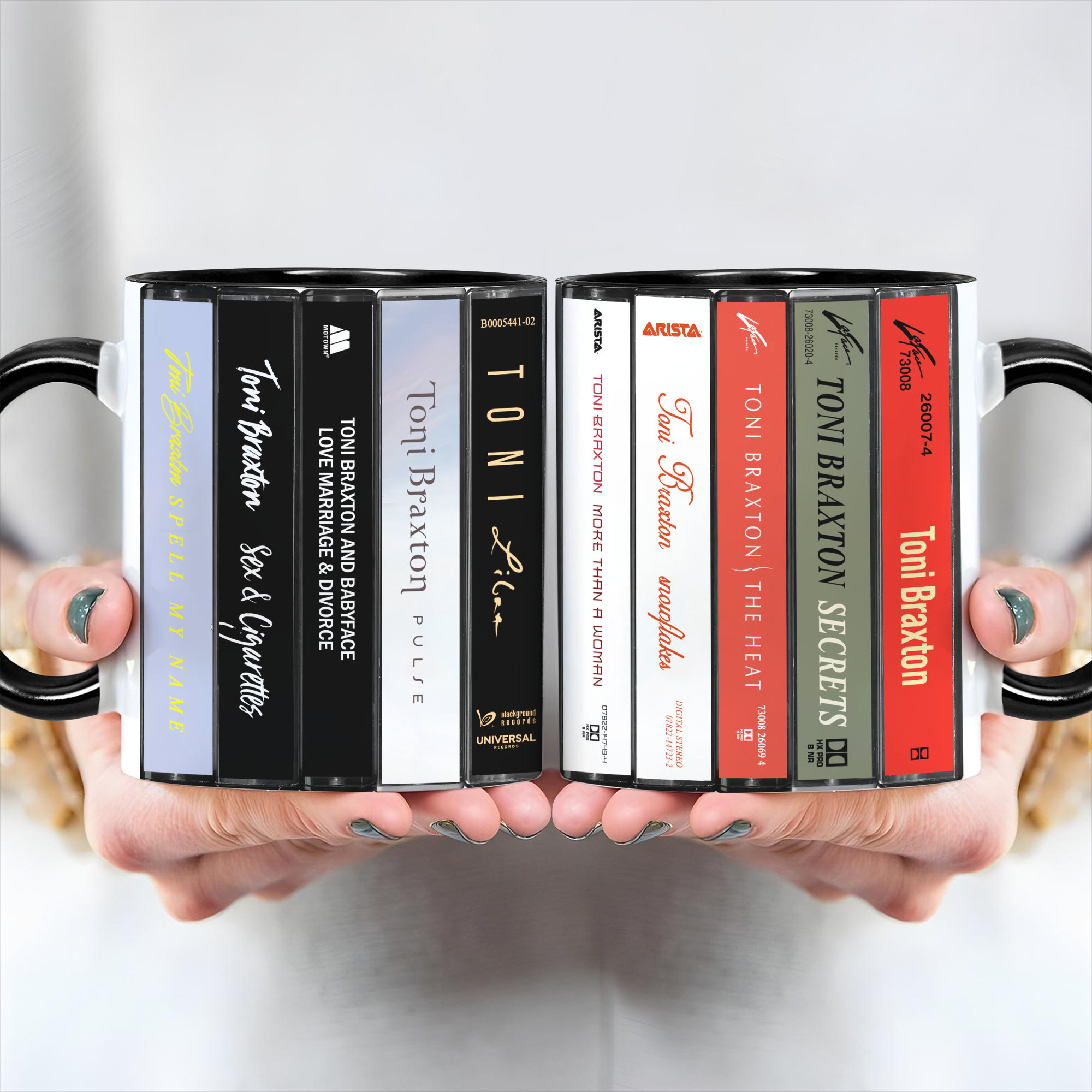 Toni Braxton Albums Cassette Collection Retro Accent Edge-to-Edge Printed Mug