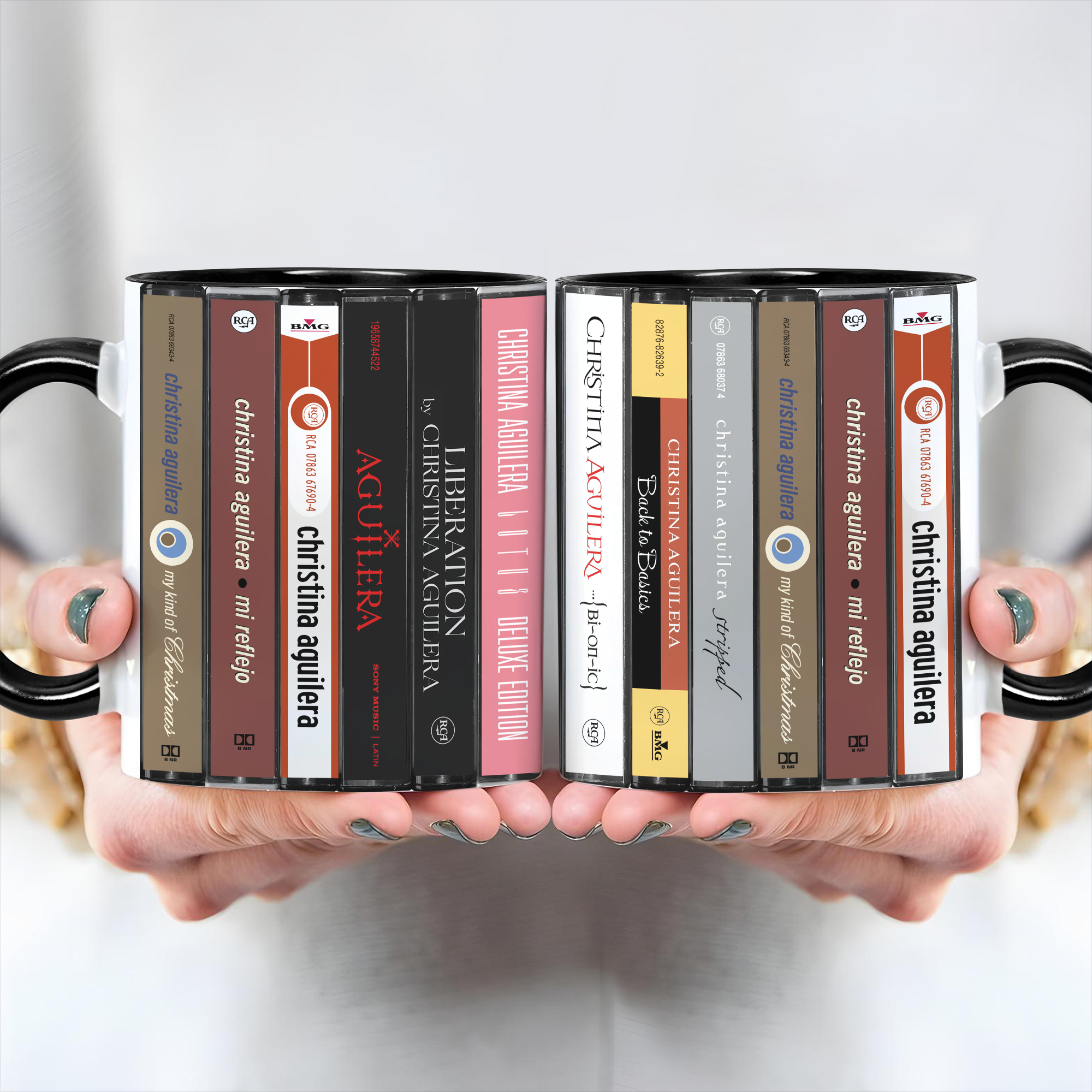Christina Aguilera Albums Cassette Collection Retro Accent Edge-to-Edge Printed Mug