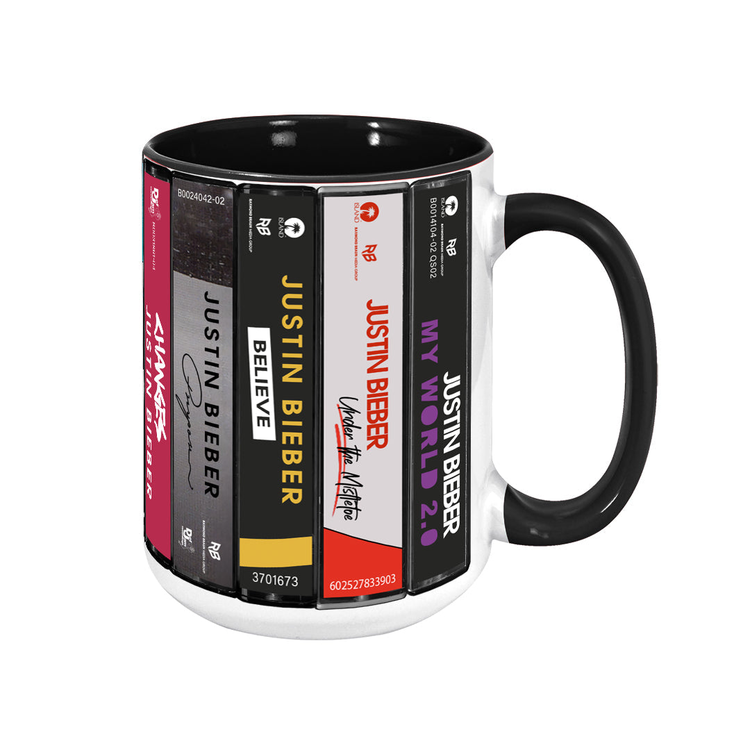 Justin Bieber Albums Cassette Collection Retro Accent Edge-to-Edge Printed Mug