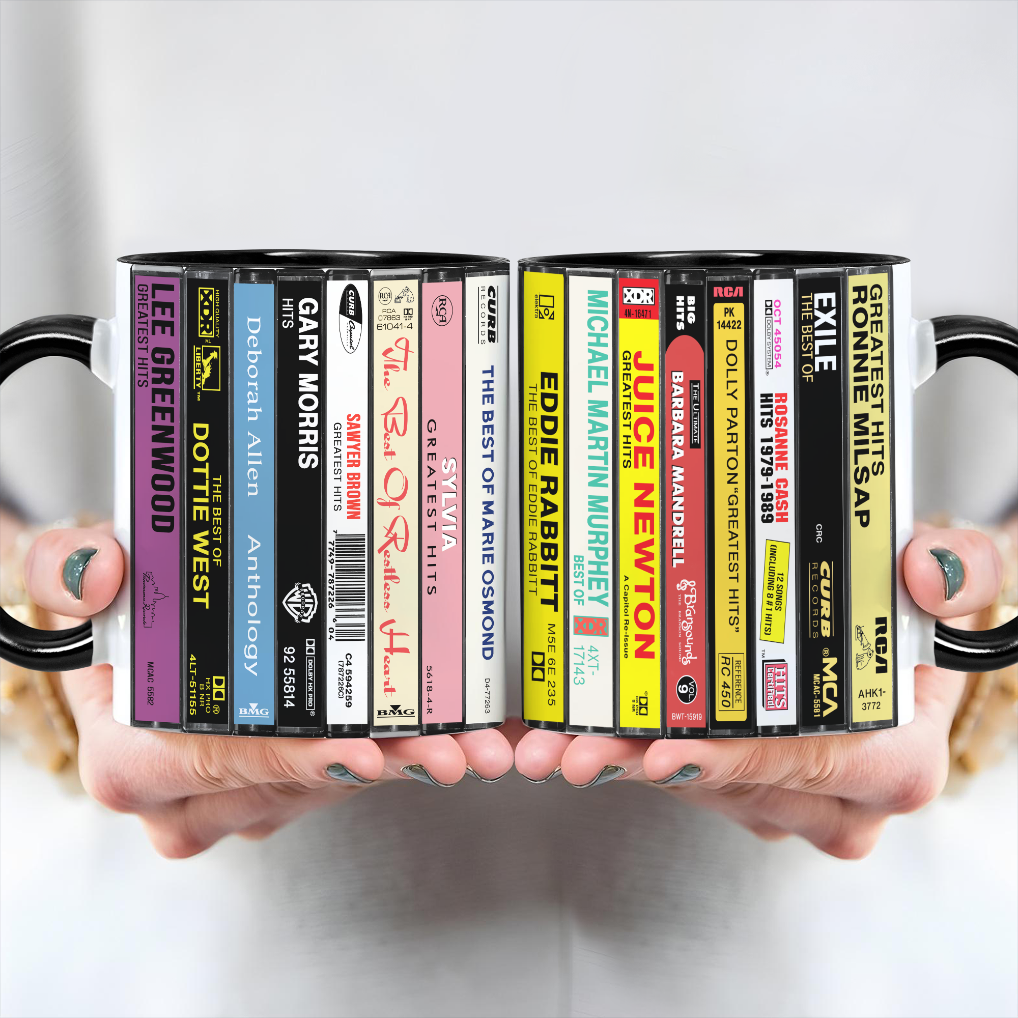80s Country Albums Cassette Collection Retro Accent Edge-to-Edge Printed Mug