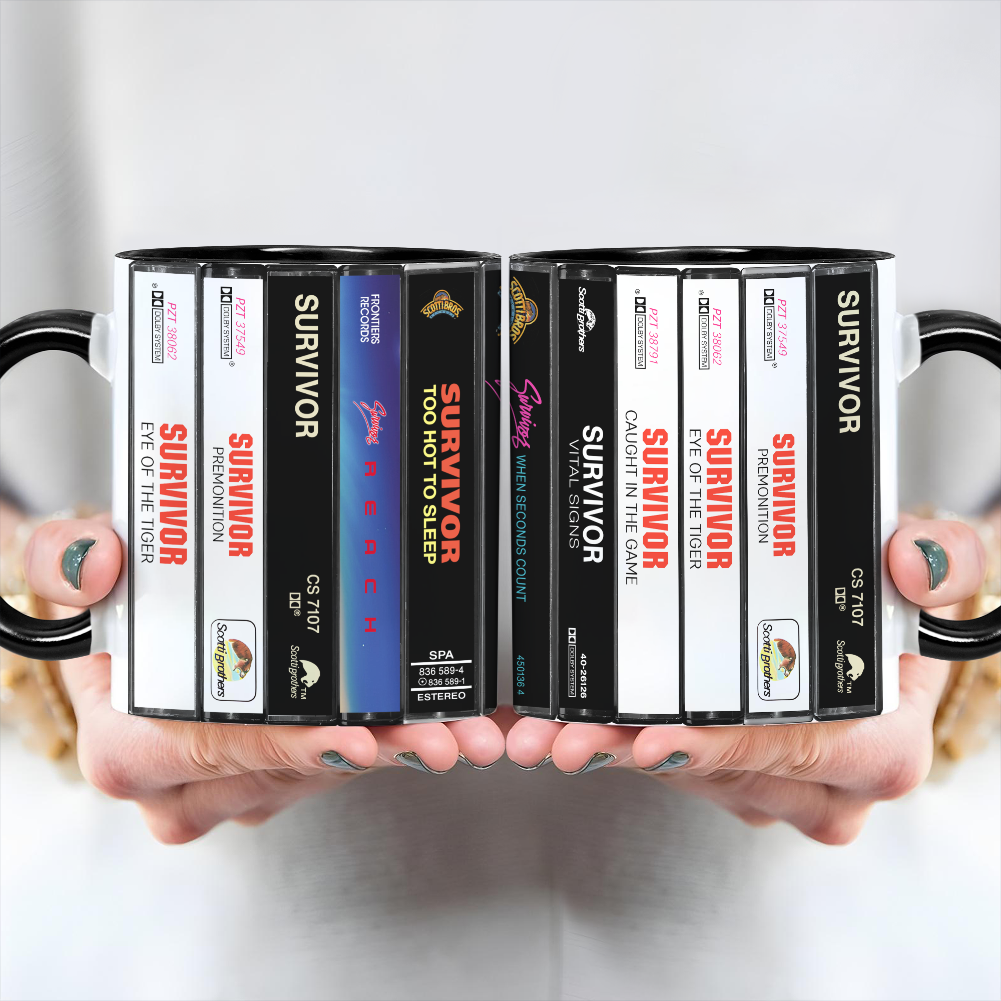 Survivor Albums Cassette Collection Retro Accent Edge-to-Edge Printed Mug