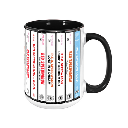 REO Speedwagon Albums Cassette Collection Retro Accent Edge-to-Edge Printed Mug