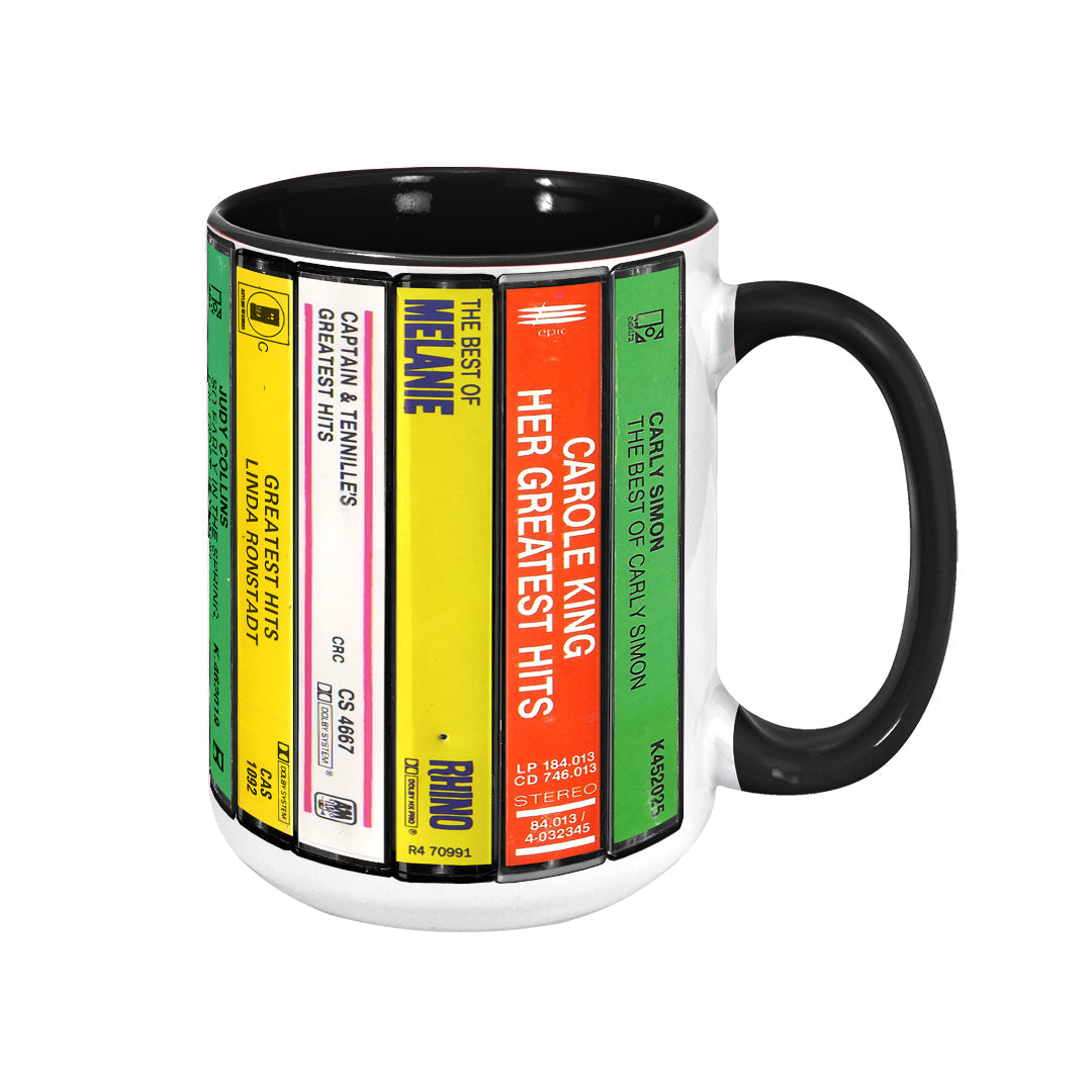 70's Female Voices Albums Cassette Collection Retro Accent Edge-to-Edge Printed Mug