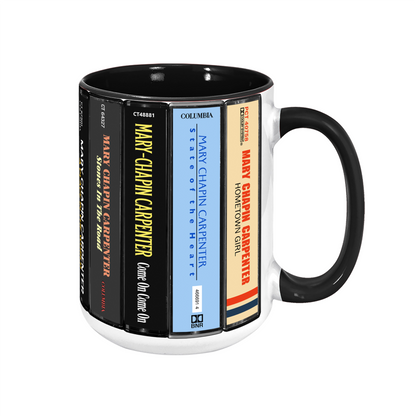 Mary Chapin Carpenter Albums Cassette Collection Retro Accent Edge-to-Edge Printed Mug