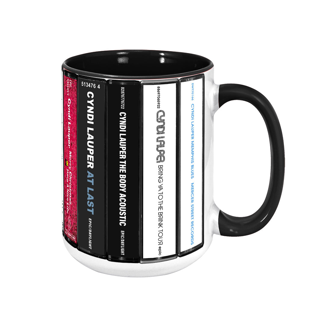 Cyndi Lauper Albums Cassette Collection Retro Accent Edge-to-Edge Printed Mug