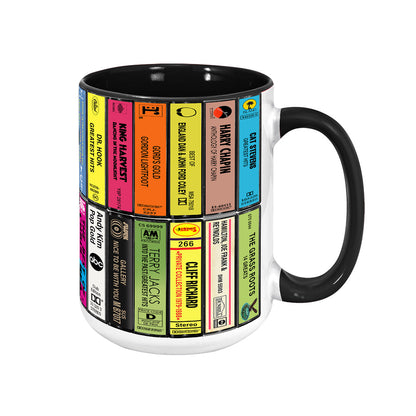 Male Pop 70s & 80s Albums Cassette Collection Retro Accent Edge-to-Edge Printed Mug