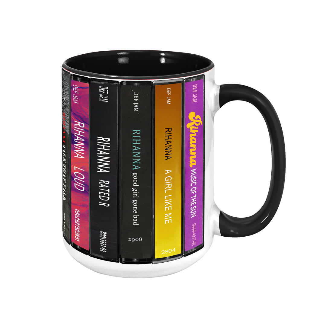 Rihanna Albums Cassette Collection Retro Accent Edge-to-Edge Printed Mug
