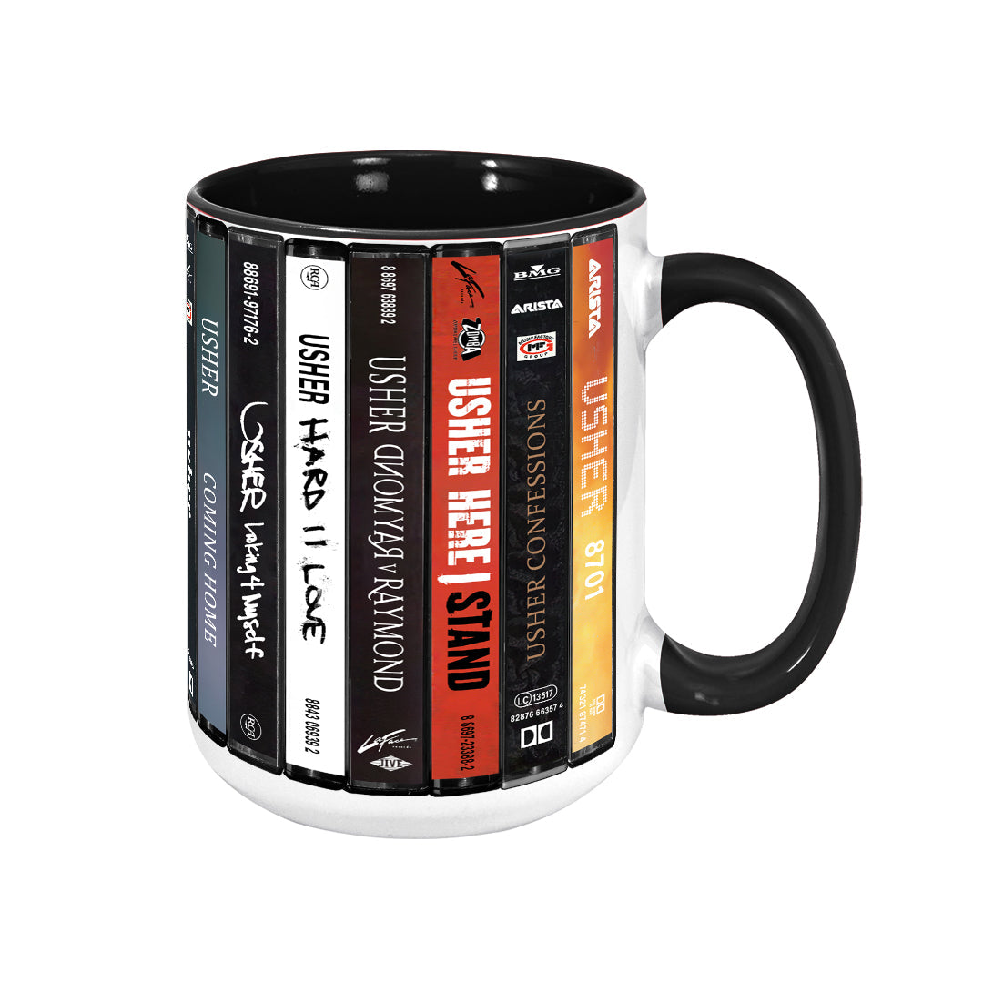 Usher Albums Cassette Collection Retro Accent Edge-to-Edge Printed Mug