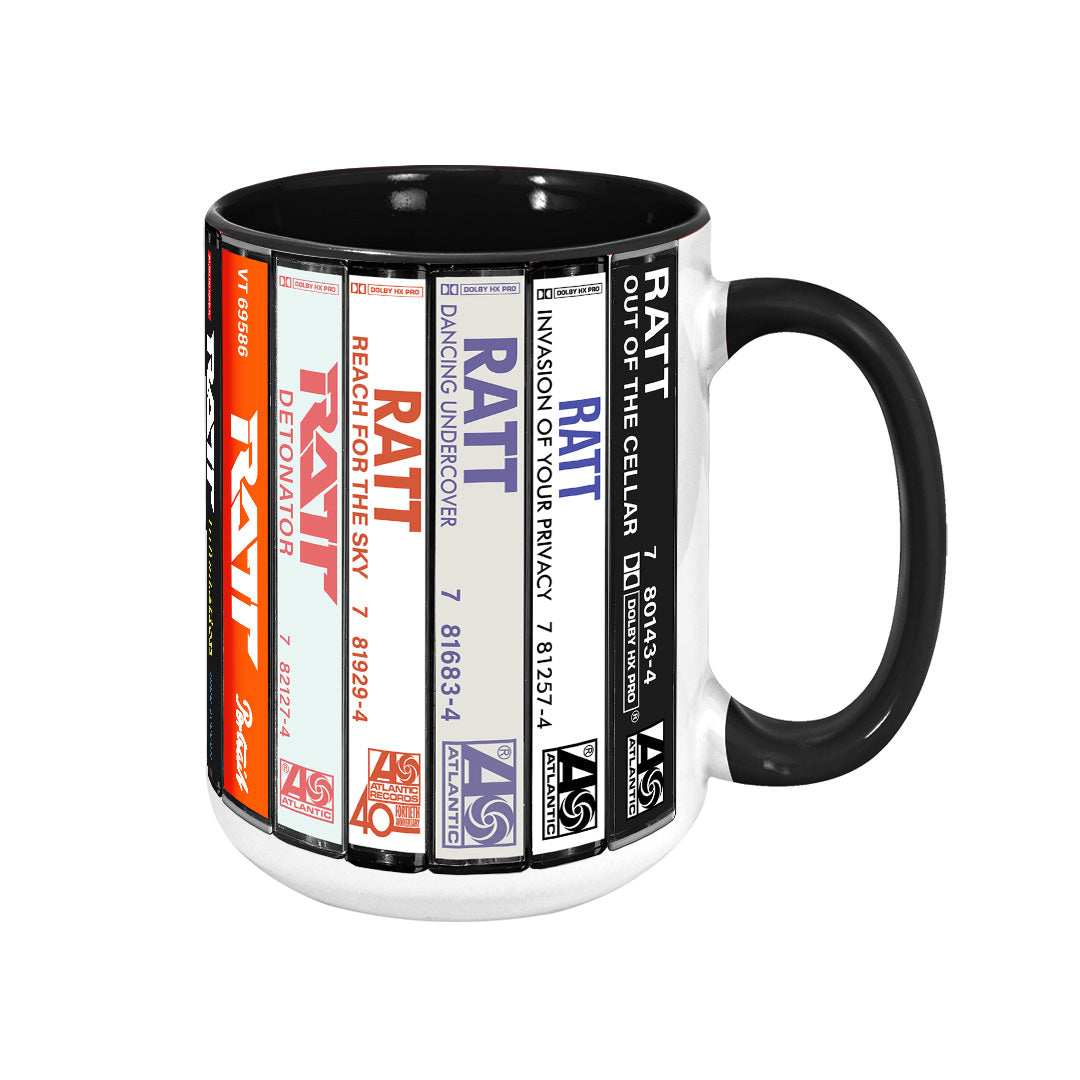 Ratt Albums Cassette Collection Retro Accent Edge-to-Edge Printed Mug