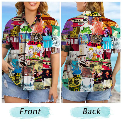 Classic Grunge Rock Bands Albums Covers Collage Unisex Hawaiian Shirt