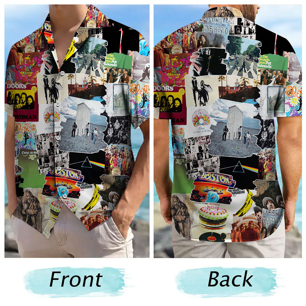 Essential Rock Albums Covers Collage Unisex Hawaiian Shirt