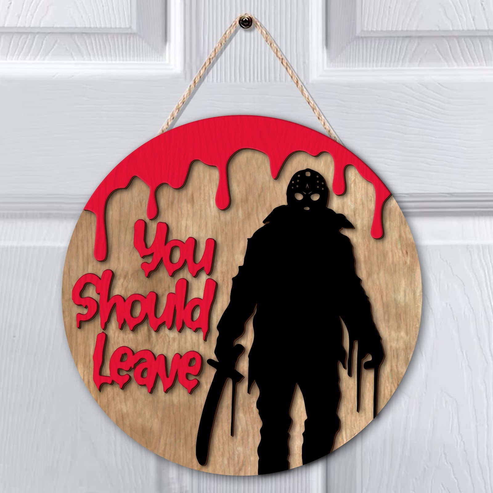 Halloween Welcome Horror Jason Character 2 Layered Door Hanger Sign