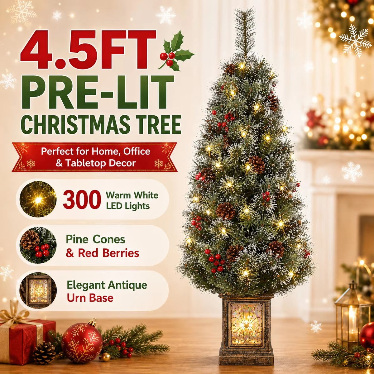 Serencase™ 4.5Ft Pre-Lit Christmas Tree