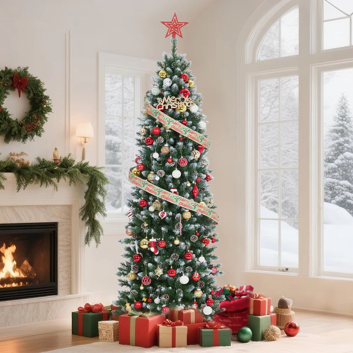 Serencase™ Slim Artificial Flocked Christmas Tree