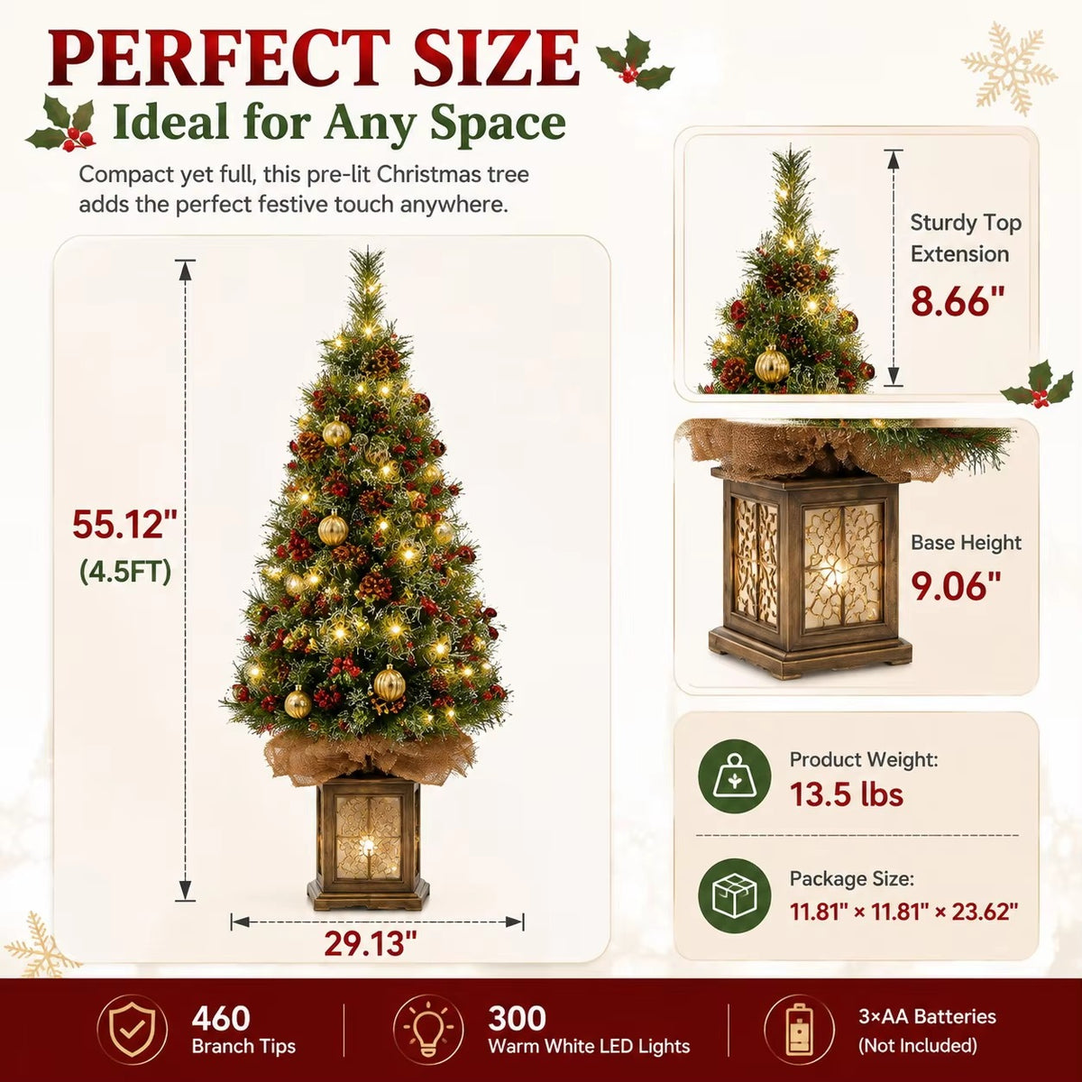 Serencase™ 4.5Ft Pre-Lit Christmas Tree
