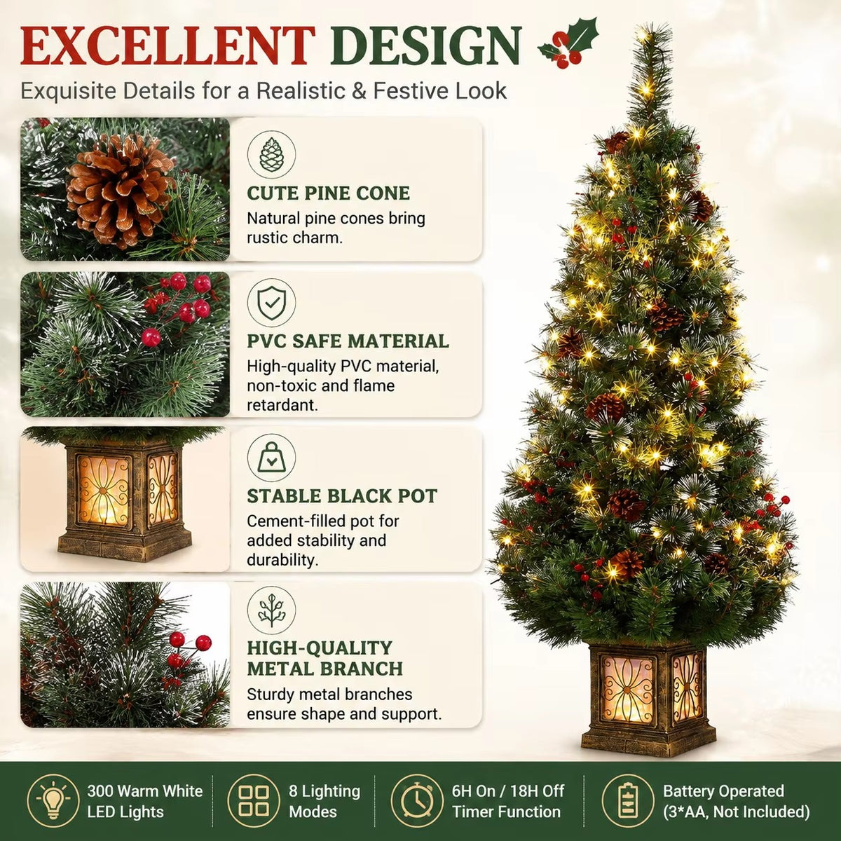 Serencase™ 4.5Ft Pre-Lit Christmas Tree
