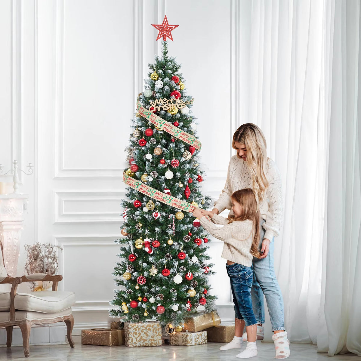 Serencase™ Slim Artificial Flocked Christmas Tree