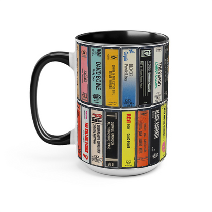 70s Music Albums Cassette Collection Retro Accent Edge-to-Edge Printed Mug