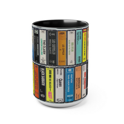 70s Music Albums Cassette Collection Retro Accent Edge-to-Edge Printed Mug